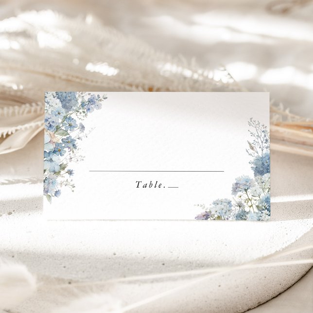 Staubblaue Aquarell-Blumen-Hochzeit-Platzkarte Platzkarte (Dusty blue watercolor floral wedding place card, minimalist table name card for wedding reception)