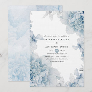 Staubblaue Aquarell-Blumen-Hochzeitseinladung Einladung