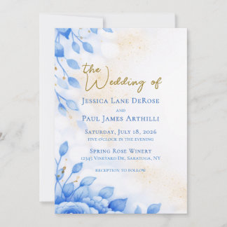 Staubblaue Aquarell-Blumen-Hochzeitseinladung Einladung