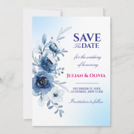 Staubblaue Aquarell-Blumen-Hochzeitseinladungskart Einladung