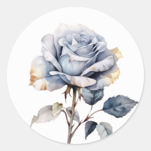 Staubblaue Aquarell-Rose Runder Aufkleber
