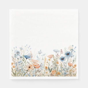 Staubblaue Aquarell-Wildblumen-Hochzeit Serviette