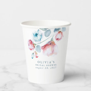 Staubblaue Aquarellblumen Elegante Party Dusche Pappbecher