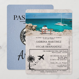 Staubblaue Aruba Reisepass Hochzeitseinladung Einladung