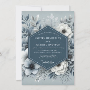 Staubblaue Ätherische Flora-Hochzeit Einladung