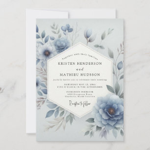 Staubblaue Ätherische Florale Hochzeit Einladung