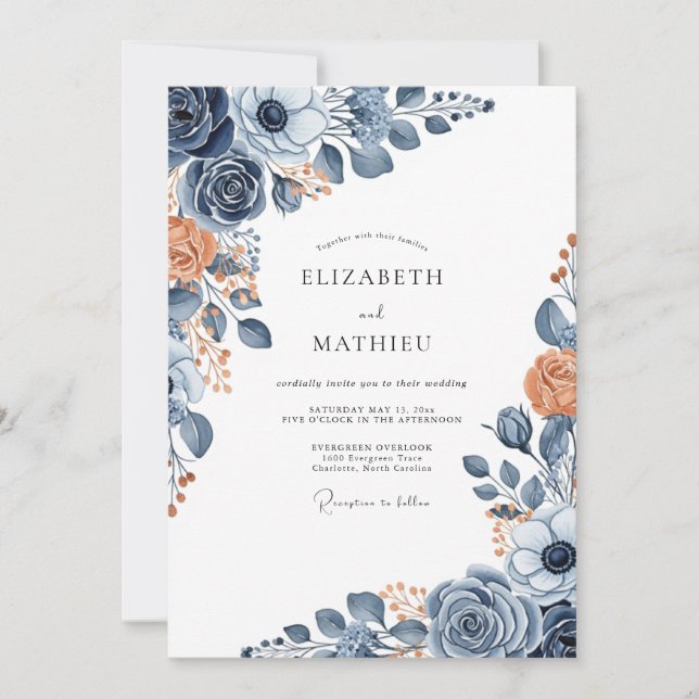 Staubblaue Ätherische Rustikale Hochzeit Einladung (Vorderseite)