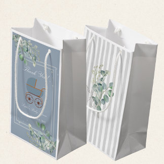 Staubblaue Babytragetasche mit individuellem Schil Kleine Geschenktüte
