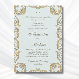 Staubblaue barocke Bibelvers christliche Hochzeit Einladung