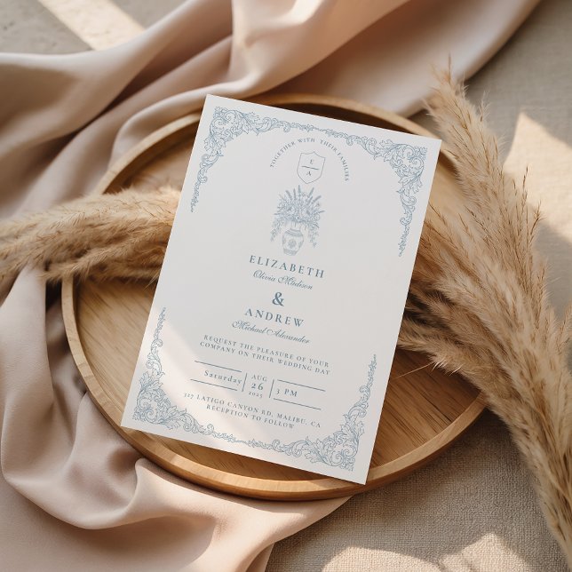 Staubblaue barocke Hochzeit Einladung (Von Creator hochgeladen)