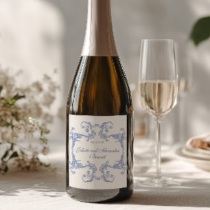 Staubblaue barocke Hochzeits-Champagner-Flaschenet