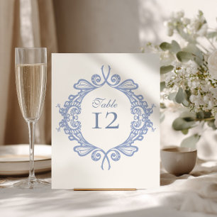 Staubblaue barocke Hochzeitstisch-Nummernschild Sockelschild