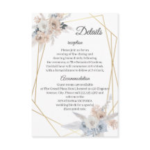 Staubblaue Beige Blumen Gold Hochzeitsdetails Kart