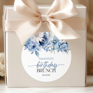 Staubblaue Blumen Geburtstags-Brunch-Party Runder Aufkleber