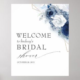 Staubblaue Blumen Hochzeit / Babyparty Willkommen Poster