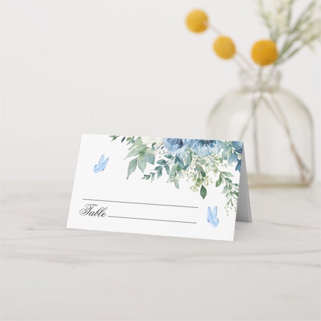 Staubblaue Blumen Hochzeit  Platzkarte (Vorderseite)
