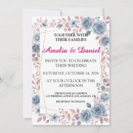 Staubblaue Blumen-Hochzeitseinladungskarte Einladung
