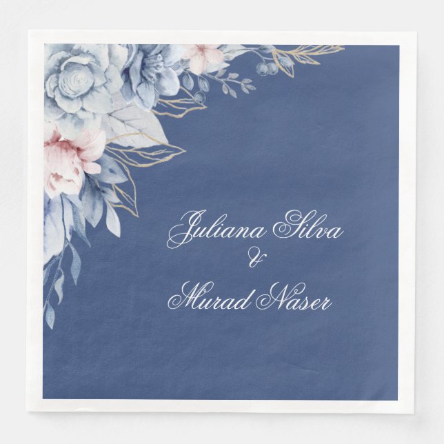 Staubblaue Blumen-Hochzeitsservietten Serviette (Vorderseite)