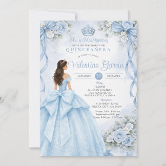 Staubblaue Blumen-Quinceañera-Einladung mit Schlei Einladung