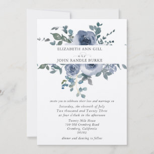Staubblaue Blumen- und Graue Hochzeitseinladung Einladung