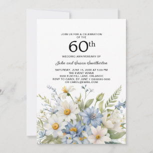 Staubblaue Blumen Weiße Gänseblümchen 60. Jubiläum Einladung