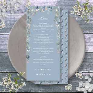 Staubblaue Blumen Wilde Blumen Hochzeitsessen Menükarte
