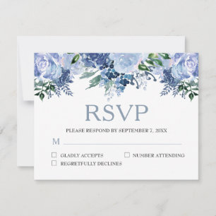 Staubblaue Blumenaquarell-Hochzeit RSVP Karte