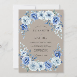 Staubblaue Blumeneichen-Hochzeit Einladung
