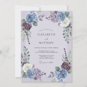 Staubblaue Blumengirlande Hochzeit Einladung