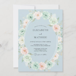 Staubblaue Blumengirlande Hochzeit Einladung