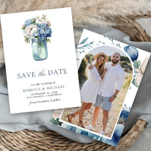 Staubblaue Blumenglas Foto Hochzeit Save The Date