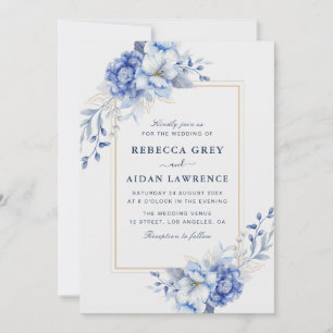 Staubblaue Blumengoldrand-Aquarellkunst Einladung