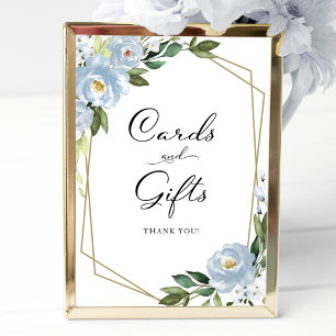 Staubblaue Blumenkarten und Geschenke Schild 
