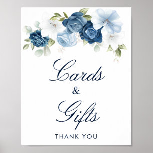 Staubblaue Blumenkarten und Geschenke zur Brautpar Poster