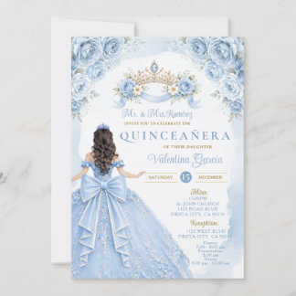 Staubblaue Blumenkrone Quinceañera Einladung