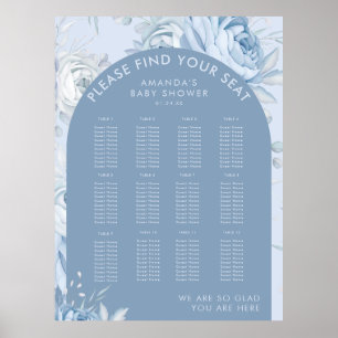 Staubblaue Blumige Babyparty Sitzordnung Poster