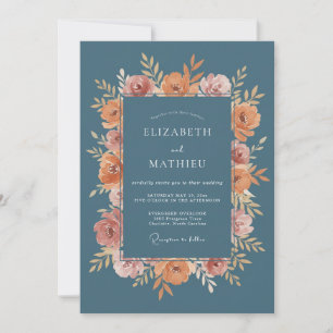 Staubblaue Blumige Hochzeit Einladung