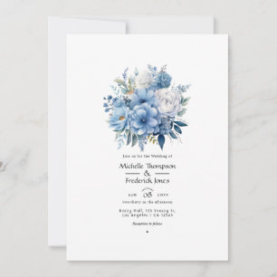 Staubblaue Blumige Hochzeit Einladung