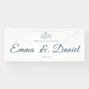 Staubblaue Blumige Hochzeit Willkommensschild Banner