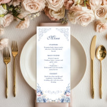 Staubblaue Blumige Hochzeitsmenü