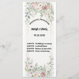 Staubblaue Blumige Hochzeitsprogrammkarte Programm