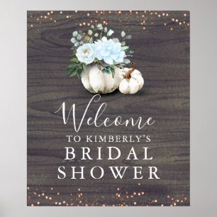 Staubblaue Blumige Kürbisse Hochzeitsdusche Willko Poster