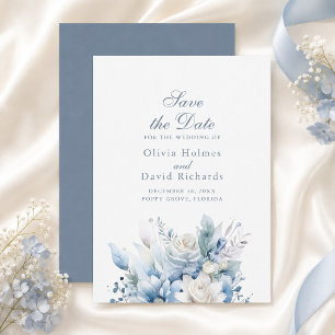 Staubblaue Blumige Save-the-Date-Hochzeitseinladun Save The Date