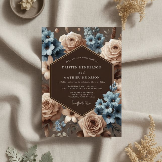 Staubblaue Blüten Eleganz Hochzeit Einladung (Von Creator hochgeladen)