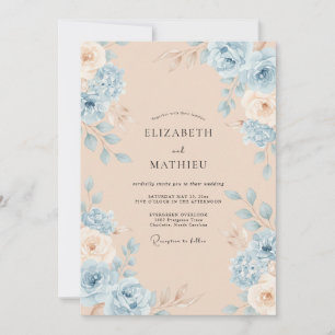 Staubblaue Blütenhochzeit Einladung