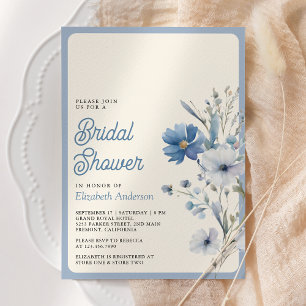 Staubblaue Boho-Wildblumen-Foto-Brautparty Einladung