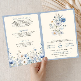 Staubblaue Boho-Wildblumen-QR-Code-Hochzeit Einladung