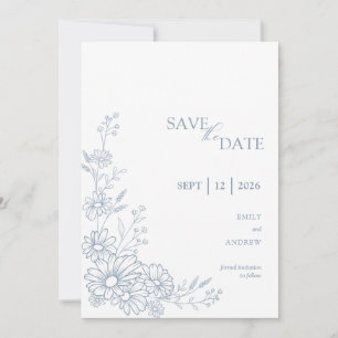 Staubblaue Botanische Daisy-Gartenhochzeit Save The Date