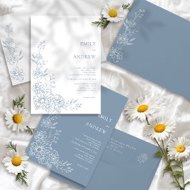 Staubblaue Botanische Gartendaisy-Hochzeit Einladung
