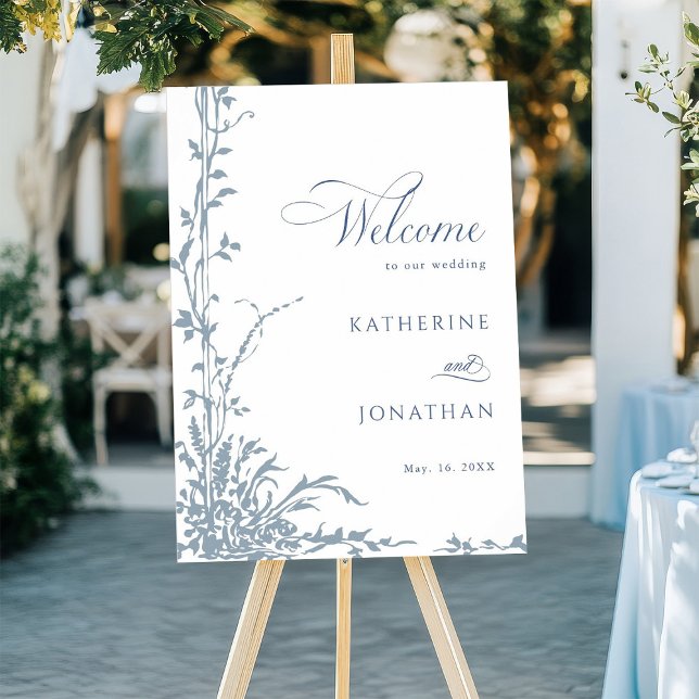 Staubblaue botanische Gartenhochzeit Begrüßung  Poster (Von Creator hochgeladen)